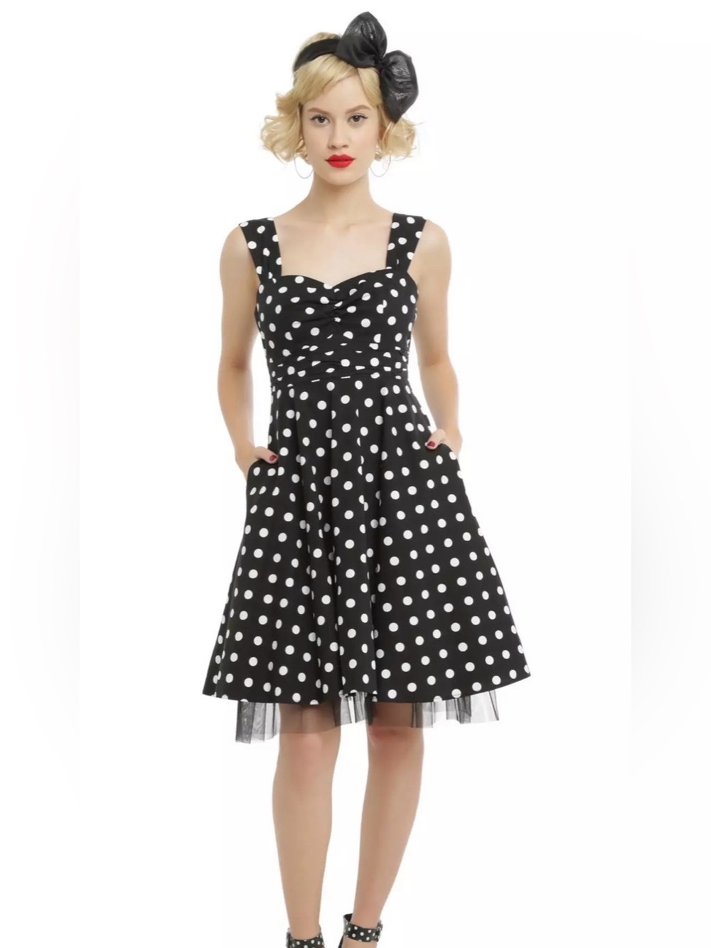 Hot Topics Black & White Polka Dot Swing Retro Pinup 50s Dress